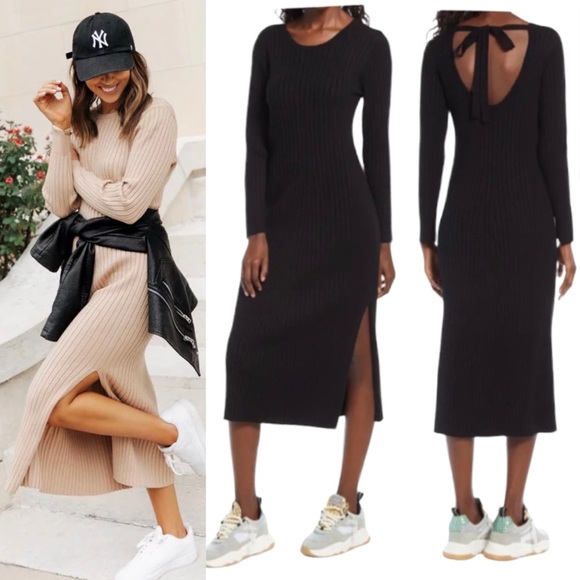 Wayf Dresses & Skirts - WAYF X Bff Hollie Cut Out Midi Sweater Dress Black